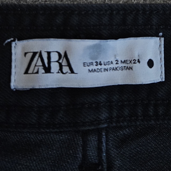 Zara High Waist Wide-leg Black Denim Jeans Raw Hem size 2 - Picture 6 of 7